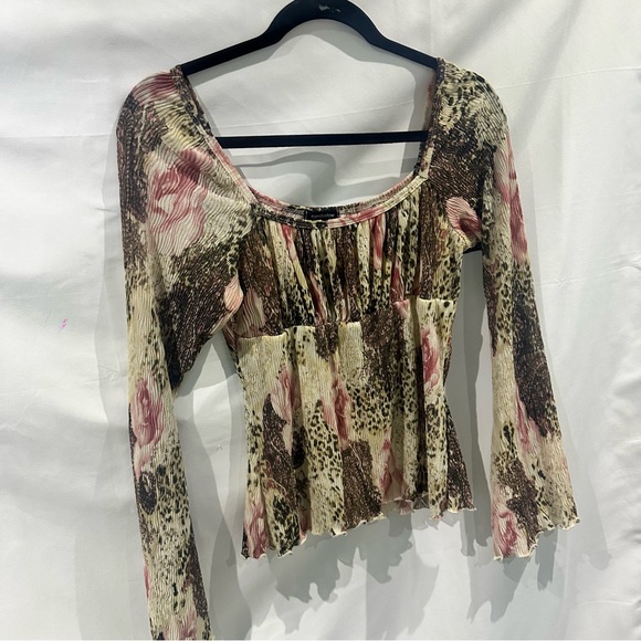 Y2K Fairycore Crinkle Mesh Top Long Sleeve - Picture 3 of 11